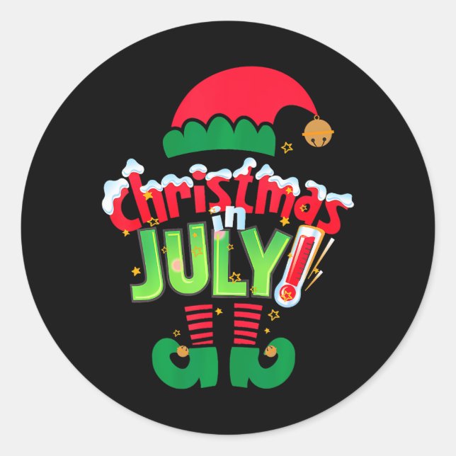 Sticker Rond Noël amusant en juillet Elf été Père Noël Noël (Devant)