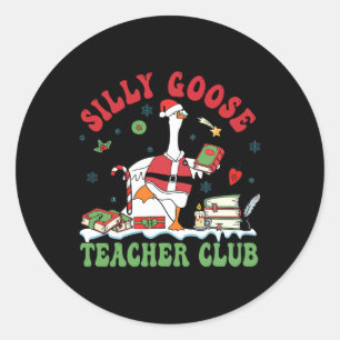 Sticker Rond Noël amusant Père Noël Silly Goose Teacher Club An