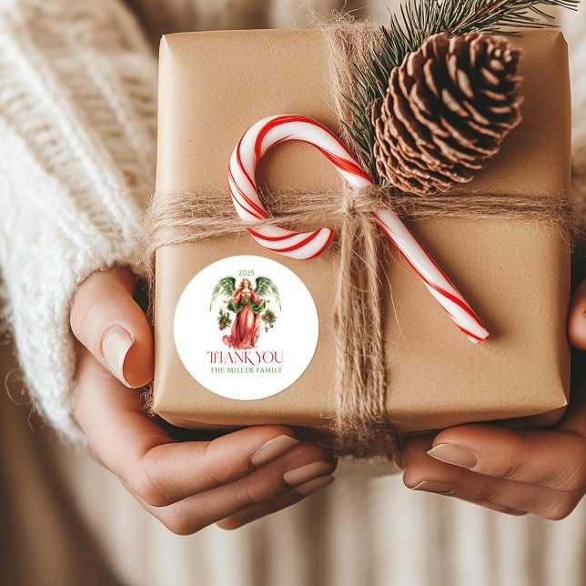 Sticker Rond Noël Angel Joyeux Noël Typographie Classi (Créateur téléchargé)