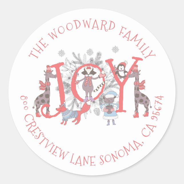 Sticker Rond Noël Animaux d'hiver Vacances Classic Round Sti (Devant)