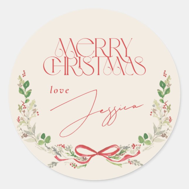 Sticker Rond Noël Aquarelle Basses rouges Traditionnel Vintage (Devant)