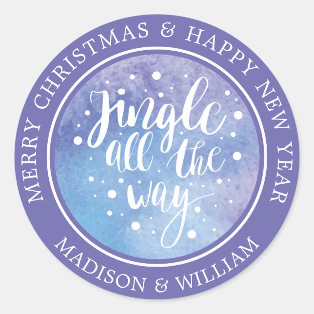 Sticker Rond Noël | Aquarelle - Jingle All Way Cote (Devant)