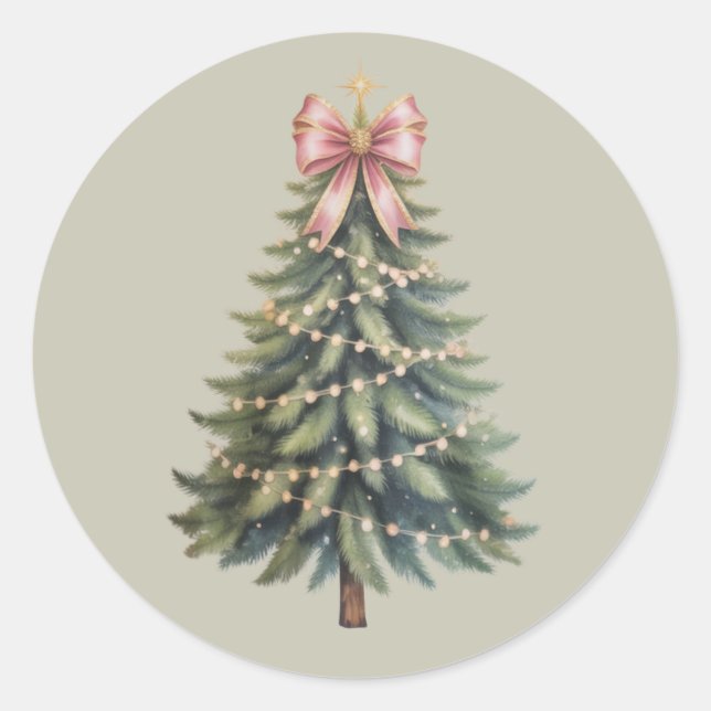 Sticker Rond Noël Arbre Bow Coquette Xmas (Devant)