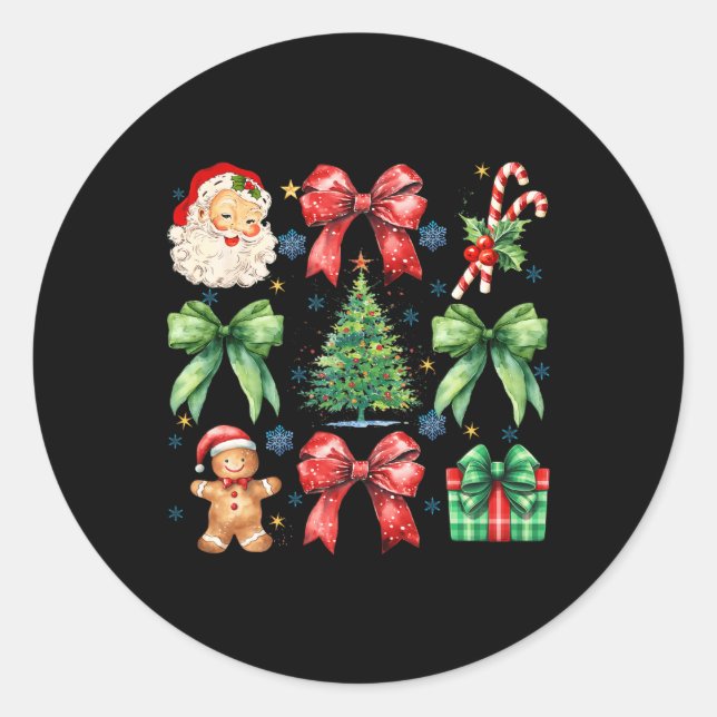 Sticker Rond Noël Arbre Coquette Bow Santa Claus Candy (Devant)