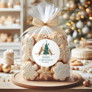 Sticker Rond Noël Arbre mignon Tigres Joyeux Noël Rétro