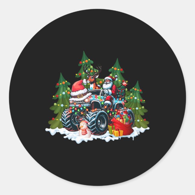 Sticker Rond Noël Arbre Mignonne Santa Clause équitation Monste (Devant)