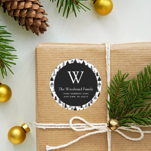 Sticker Rond Noël Arbres À feuillage persistant Black and White