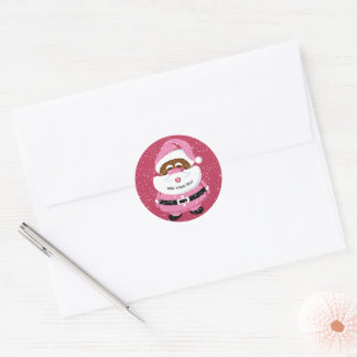 Sticker Rond Noël au Père Noël afro-américain rose mignon