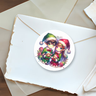 Sticker Rond Noël aux elfes de l'Anime