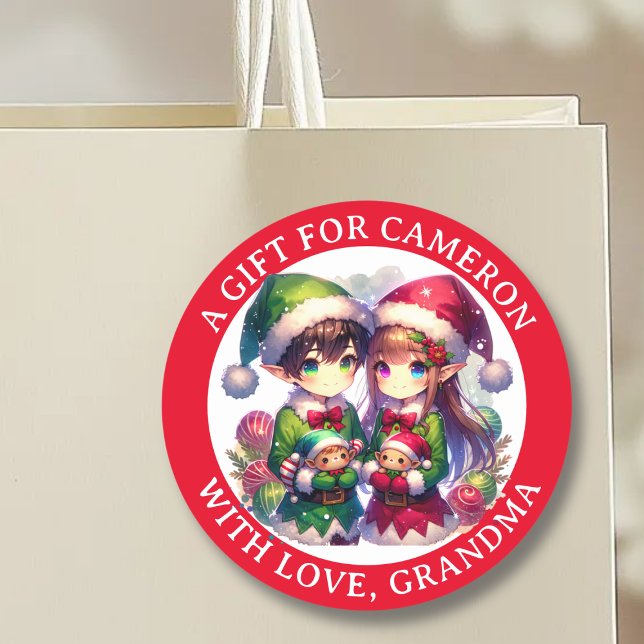 Sticker Rond Noël aux elfes de l'Anime | A et De (Créateur téléchargé)