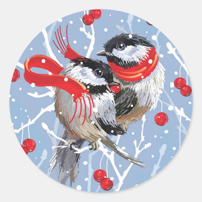 Sticker Rond Noël aux poulets bouddhistes (Devant)