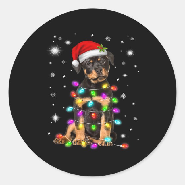 Sticker Rond Noël avec le chien Rottweiler (Devant)