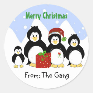 Sticker Rond Noël avec les pingouins de notre part