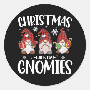 Sticker Rond Noël avec mes gnomes Buffalo carreau rouge Gnome 