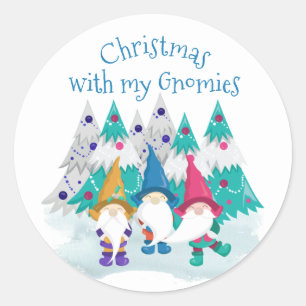 Sticker Rond Noël avec mes Gnomies Amusants Gnomes Vacances