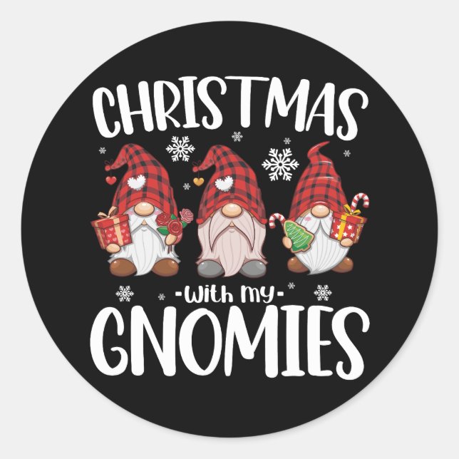 Sticker Rond Noël Avec Mes Gnomies Buffalo Red Plaid Gnome (Devant)