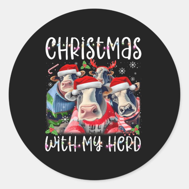 Sticker Rond Noël Avec Mon Fermier De Vache De Troupeau (Devant)