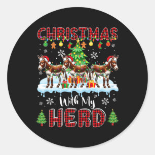 Sticker Rond Noël avec mon troupeau trois ânes de Père Noël agr