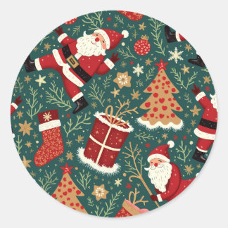Sticker Rond Noël avec Père Noël