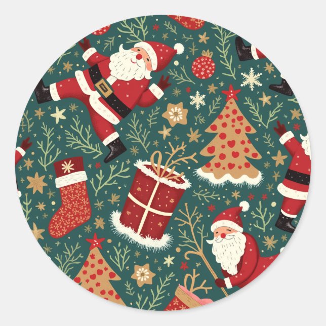 Sticker Rond Noël avec Père Noël (Devant)