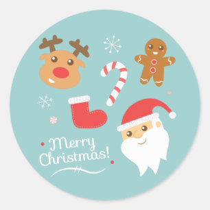 Sticker Rond Noël avec Père Noël, Reindeer, Homme en pain d'épi