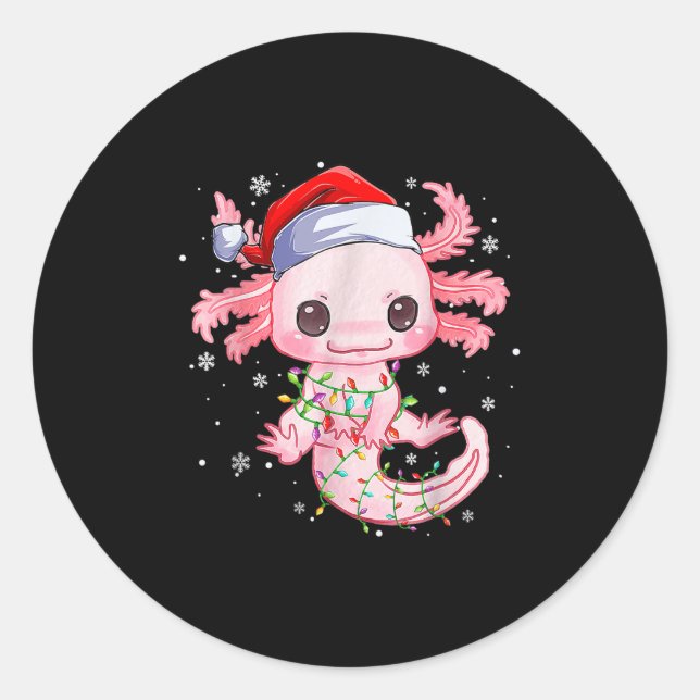 Sticker Rond Noël Axolotl Santa Chapeau éclaire Japonais mignon (Devant)