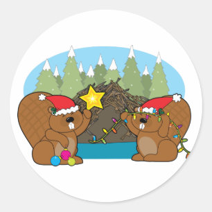 Sticker Rond Noël Beaver
