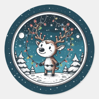 Sticker Rond Noël Bébé Reindeer
