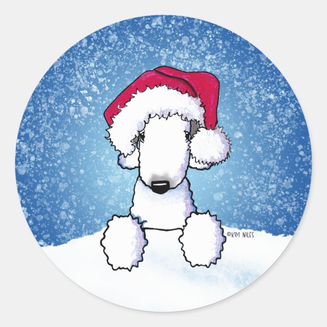 Sticker Rond Noël Bedlington (Devant)