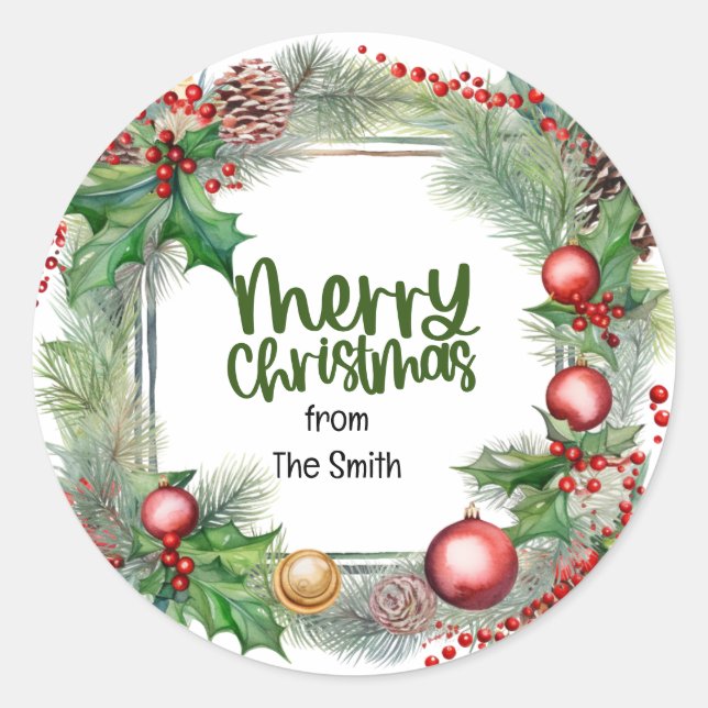 Sticker Rond Noël Bénédiction couronne voeux chaleureux amour p (Devant)