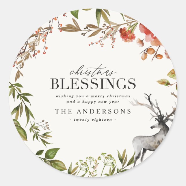 Sticker Rond Noël Bénédictions aquarelle feuillage Vacances (Devant)