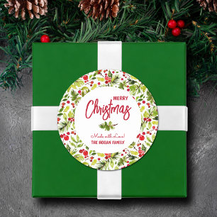 Sticker Rond Noël Berries vertes Fête de la Nourriture Maison