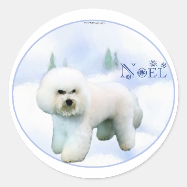 Sticker Rond Noel Bichon Frise - Customisé (Devant)