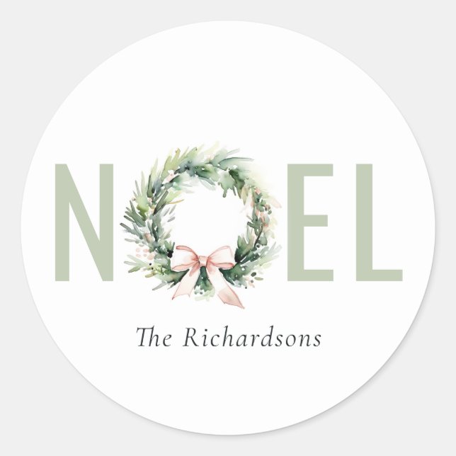 Sticker Rond Noel Blush Vert Noël Wreath Aquarelle (Devant)