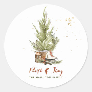 Sticker Rond Noël Bohème à l'aquarelle vintage