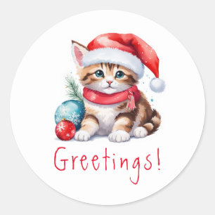 Sticker Rond Noël Bonjour Kitten Noël