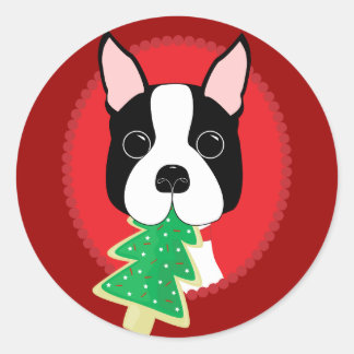 Sticker Rond Noël Boston Terrier