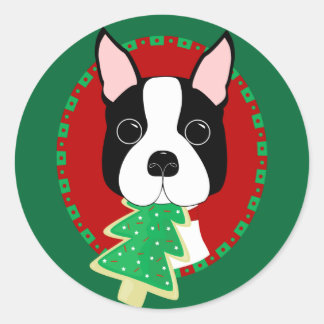 Sticker Rond Noël Boston Terrier