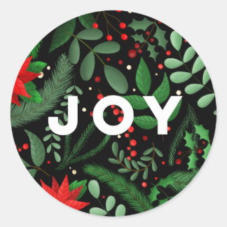 Sticker Rond Noël Botanique Joy (sur Noir)