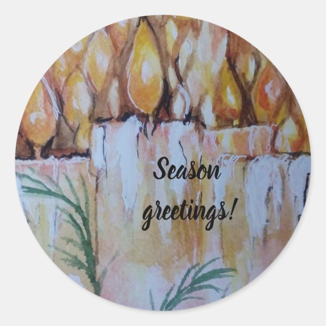 STICKER ROND NOËL BOUGIES D'ART AVEC SAINT (Devant)