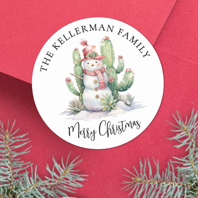 Sticker Rond Noël Cactus (Cactus Santa Merry Christmas Classic Round Sticker)
