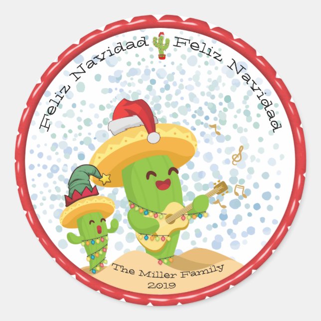 Sticker Rond Noël Cactus Feliz Navidad (Devant)