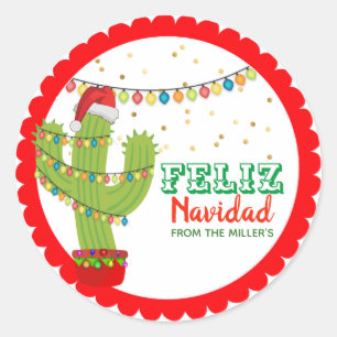 Sticker Rond Noël Cactus Feliz Navidad
