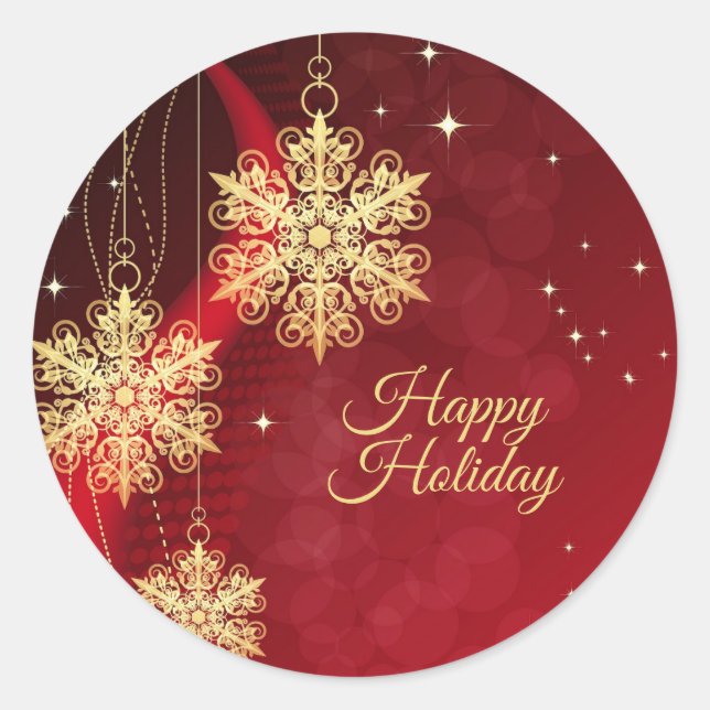 Sticker Rond Noël cadeau Red Golden Snowflakes Holiday (Devant)