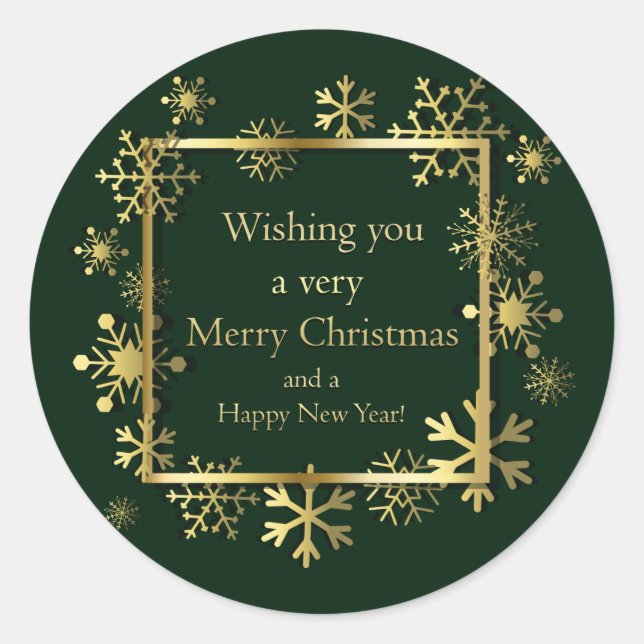 Sticker Rond Noël - Cadre de flocon de neige avec Word Art Grn (Devant)