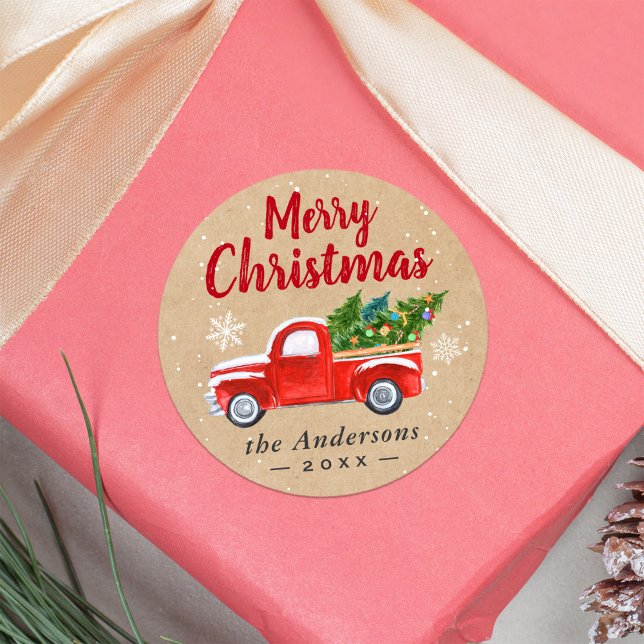 Sticker Rond Noël Camion Arbres Snowflakes Joyeux Noël (Créateur téléchargé)