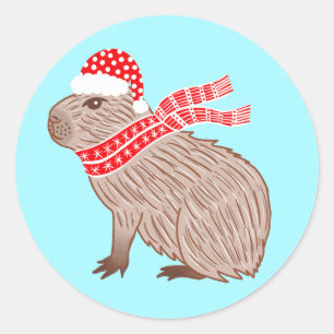 Sticker Rond Noël Capybara Funny Amoureux des animaux