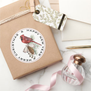 Sticker Rond Noël Cardinal Joyeux Noël Bonne année