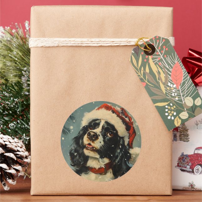 Sticker Rond Noël Cavalier King Charles Spaniel (vacances)