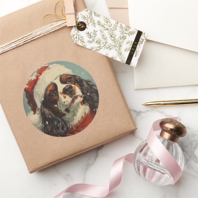 Sticker Rond Noël Cavalier King Charles Spaniel (Cadeaux)